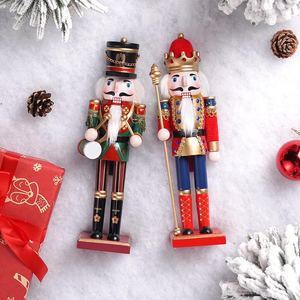 2PC Wooden Nutcracker Soldier Set Handmade Christmas Decor Puppet Ornaments Home Office Desk Festive Gift Stocking Stuffers Holi