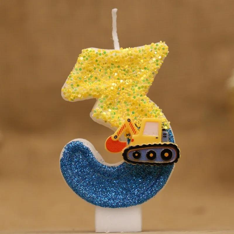 Cute Fashion Creative Engineering Car Excavator Number Birthday Cake Candle Gift Decoration Handmade Birthday Candle Boy Party