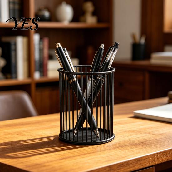 Elegante Porta-Canetas para Escritório Suporte de Metal, Organizador de Mesa Nórdico para Pincéis de Maquiagem, Copo Galvanizado Anti-Ferrugem Cesta de Armazenamento Multifuncional