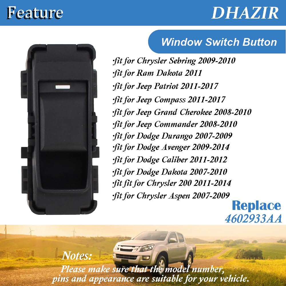 4602933AA Power Window Switch Rear Left Side 6 PINS Fit for Jeep Grand Cherokee Sebring Dakota Patriot Compass Commander Durango Avenger Caliber