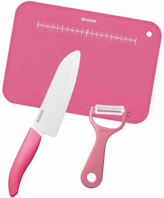 Kyocera Cutting Board Fine Ceramic Santoku Knife 160mm with Handle Charm Pink 3-Piece Set Knife, Peeler, - Bio-Resin - GF-B316CPK-AZ