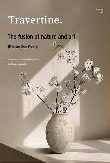 Haihong Yalin Wabi-Sabi Travertine Faux Flower Vase - Light Luxury Decorative Ornament for Living Room Entrance