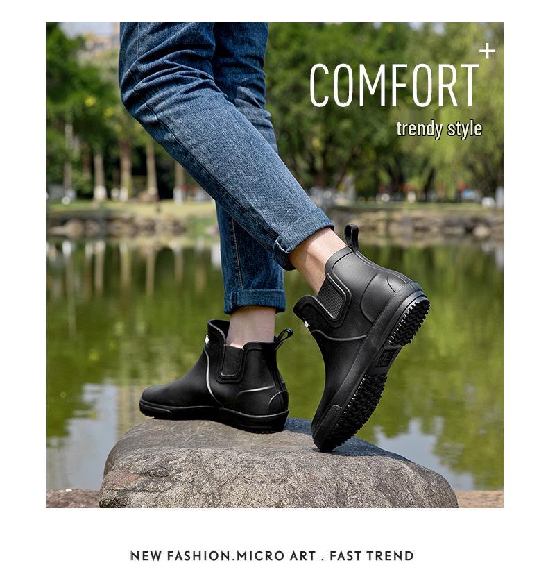Men's Waterproof Non-slip Rubber Short Rain Boots – Wear-resistant, Soft Sole, Korean Style for Outdoor Use.