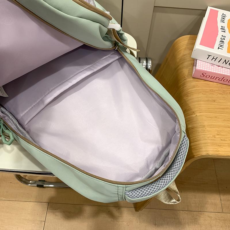 Student Schoolbag Women's Color Contrast Backpack Large Capacity Backpack with Coin Purse