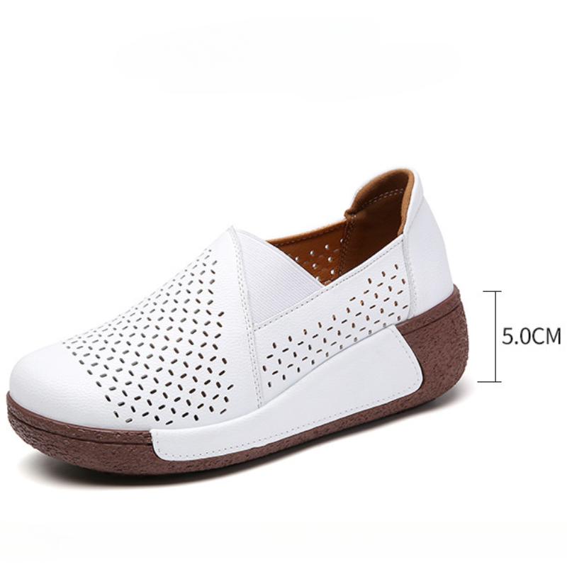 Hollow-out Women PU Leather Casual Shoes Fashion Wedge Heels Platform Shoes Slip-on Loafers Mother Shoes