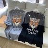 Early Autumn New Style of Furry Cotton Tiger Head Cartoon Printed Loose Thickened Short-sleeved T-shirt Top