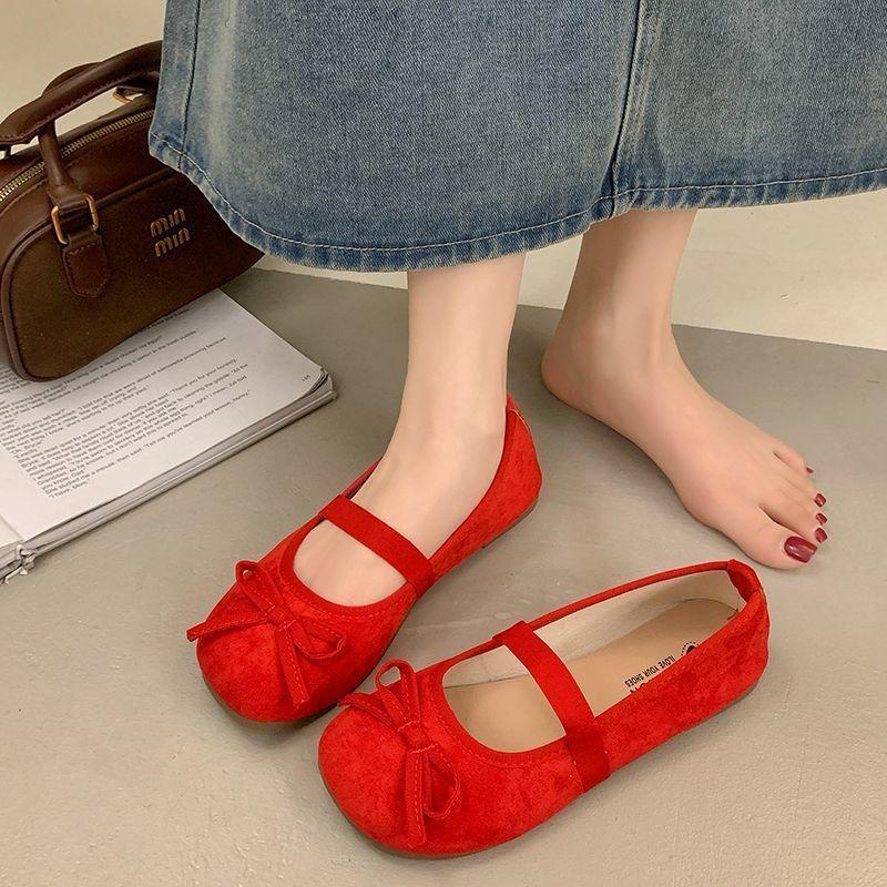 Französische Mary Jane Schuhe mit flachem Ausschnitt Damen 2025 Frühling und Sommer Schleife Ballerinas Damen Oberbekleidung Temperament flache Schuhe