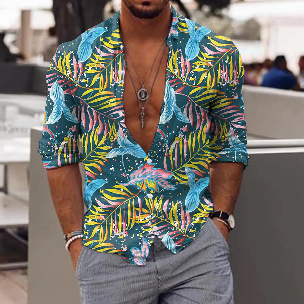 Herren Blumenhemd Tropic Leaf 3D-Druck Hemden Männer Mode Hawaiihemd Lässige Strand Kurzarm Bluse Herren Revershemd Junge