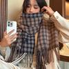 Plaid Scarf for Girls In Winter New Double Sided Korean Style High End Thickening with Coat Retro Scarf