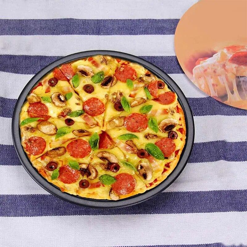 Non-Stick Carbon Steel Pizza Pan Oven Baking Trays Mold Microwave Cake Pan Dish Mould Patisserie Tarte Pie Sapan Tools