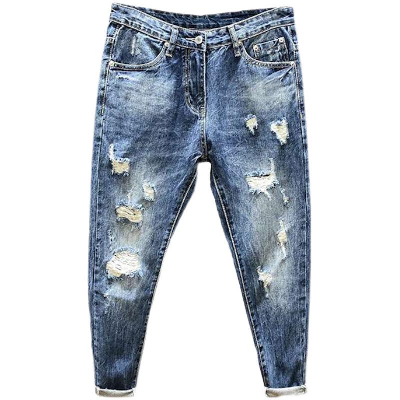 Men's Ripped Loose Fit 9-Point Korean Style Jeans