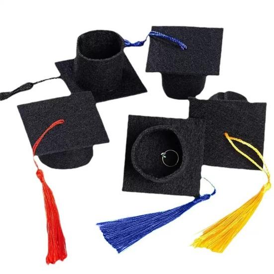 Mini Felt Graduation Cap Tassel Set DIY Party Decor for Bottles Cupcakes Cake Toppers Wine Bottle Accessories for Graduation Ceremony Photo Props