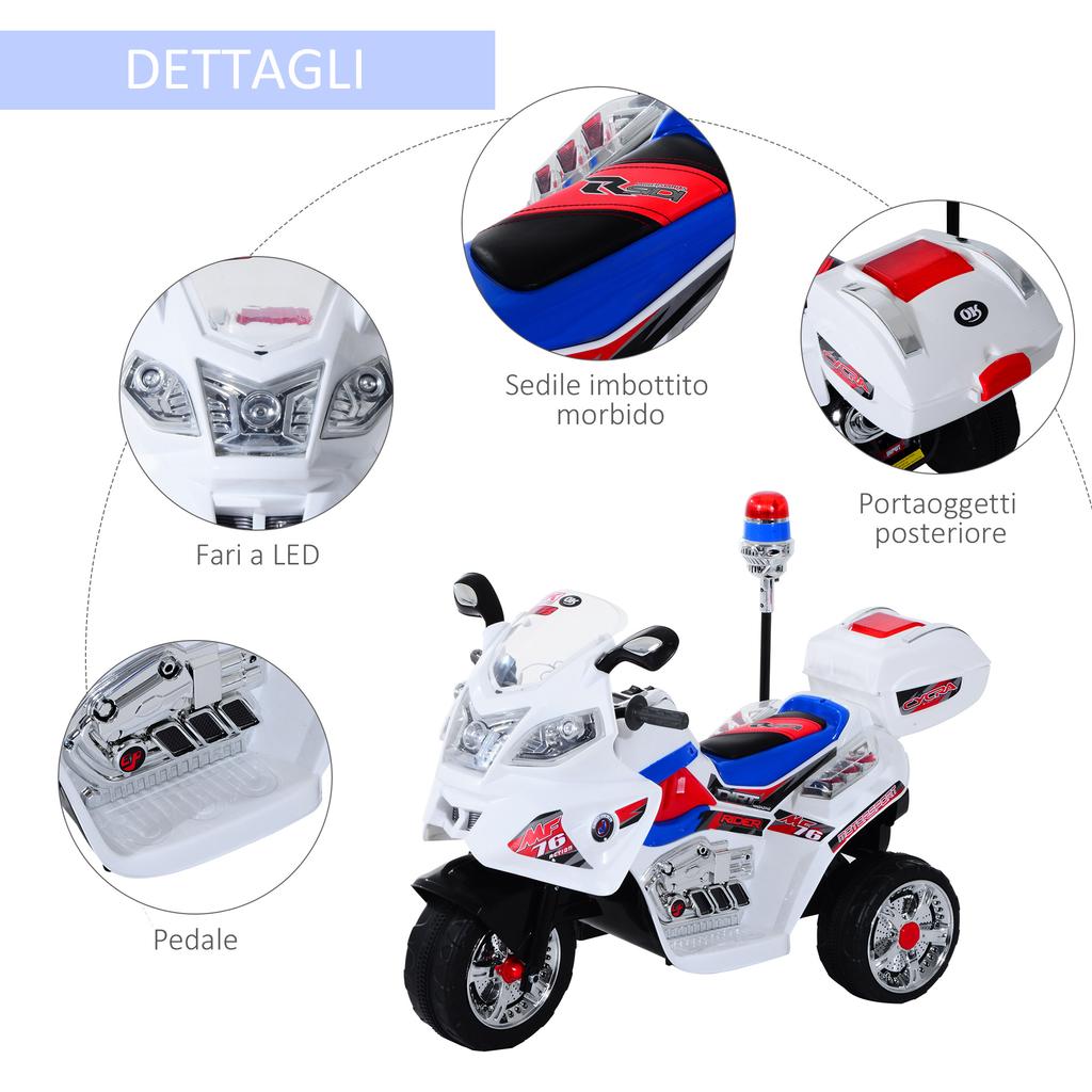 Electric Motorcycle for Children from 3-5 Years Electric Toy Moped 3 Wheels with Music, Speed 3KM/h, Lights 112×51×72.5cm