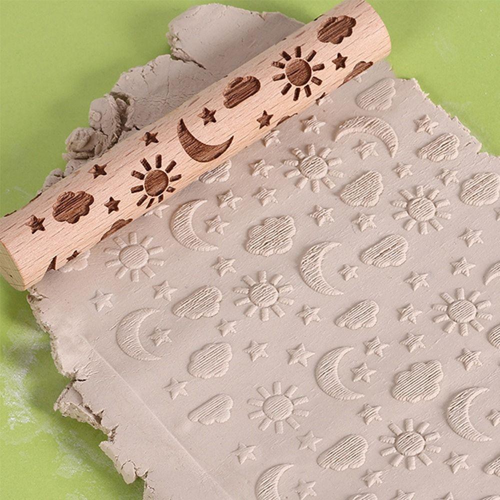 Portable Wooden Pressure Roller Creative Rolling Stick Texture Roller for Clay Baking Supplies