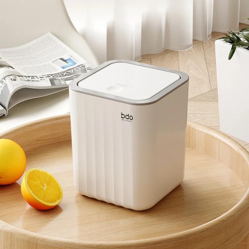 Mini Desktop Trash Can With Lid Press Type Trash Can For Bathroom Car Office Bedroom Living Room Waste Bins Portable Clutter Bin
