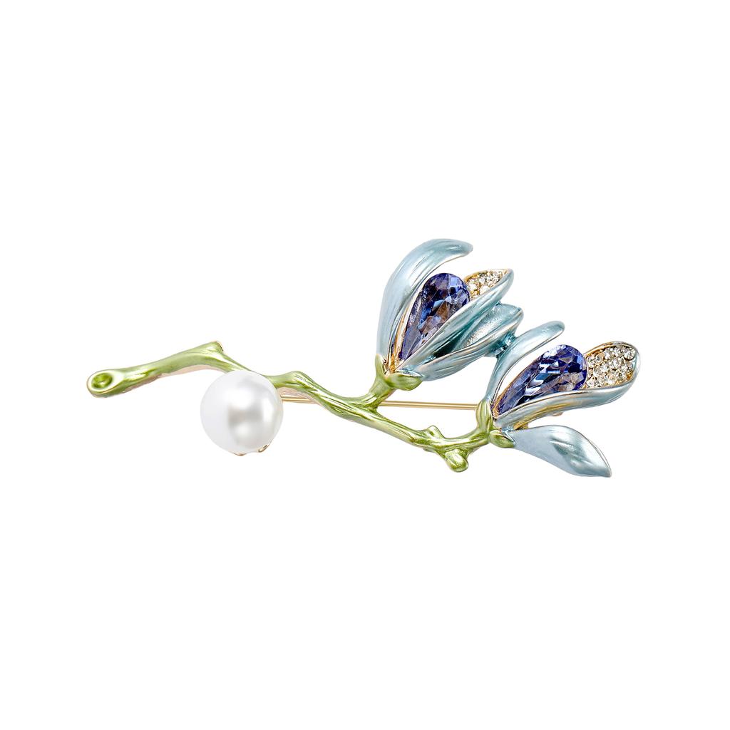 Versatile Elegant Magnolia Floral Brooch Metal Pin Closure For Formal Casual Wear Secured Attachment Design Collar Pin