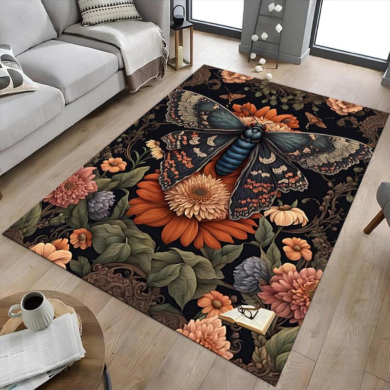 1pc Butterfly Flowers Carpet Anti Slip Polyester Floor Mat for office.Bedroom