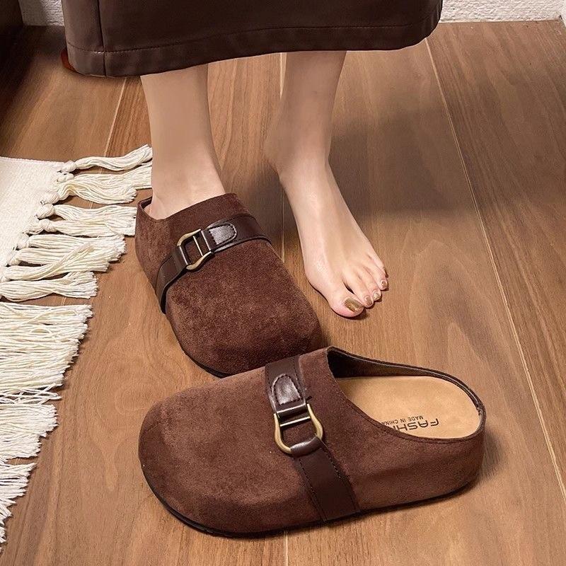 

2025 весна новая ретро сумка голова полушлепанцы женские для улицы с одной педалью на толстой подошве универсальные без каблука биркенлоферы 40 малиновый