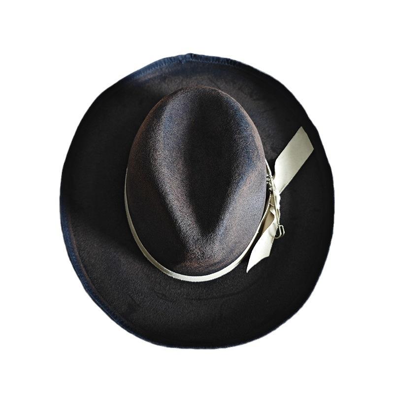 Cross-Border Hot-Selling Wool Felt Top Hat, Webbing Decoration, Ruffled Retro And Old-Fashioned Pure Wool Top Hat.