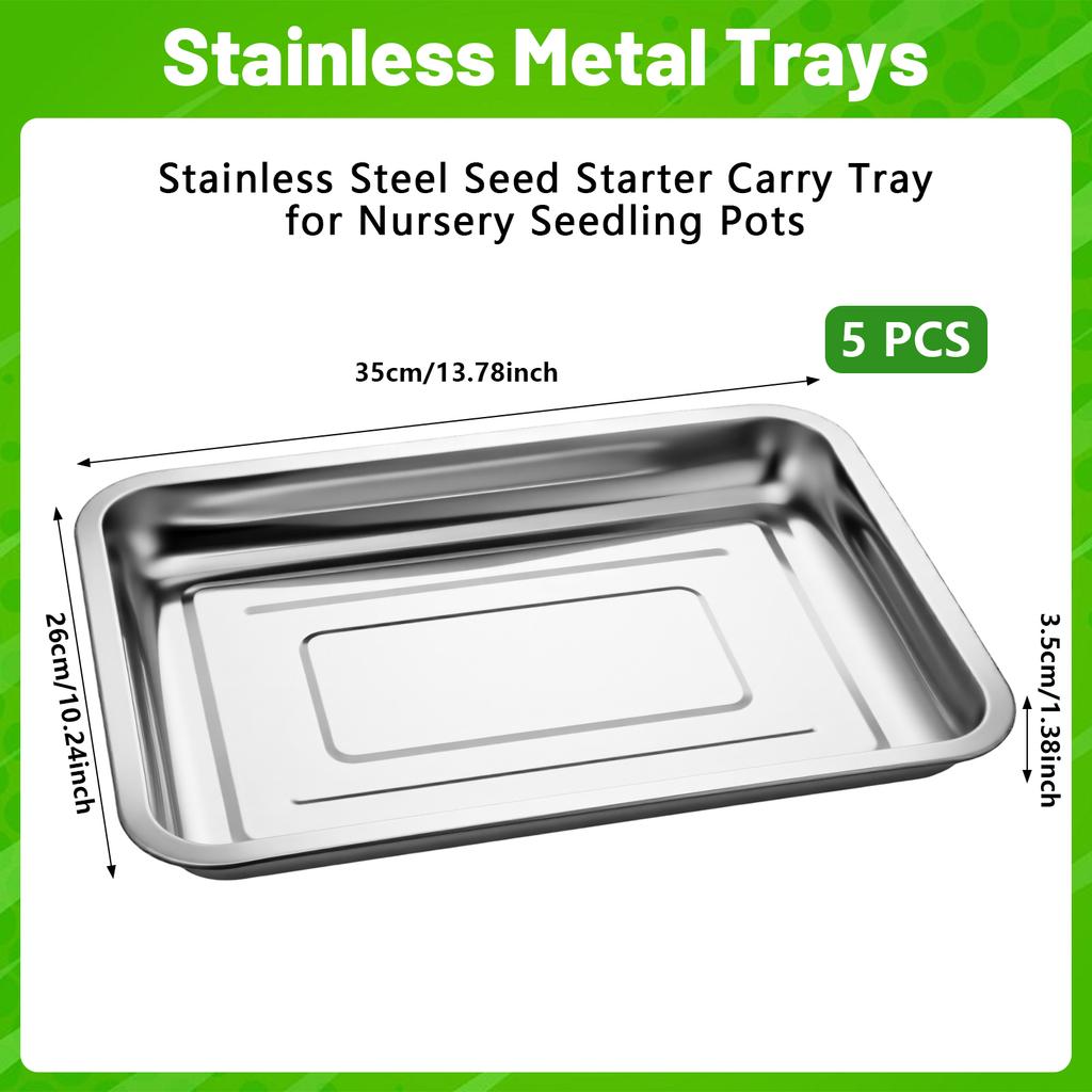 5 Pcs Stainless Steel Seed Trays Reusable Seedling Starter Growing Trays Rectangular Plant Sprouting Trays Propagator For Seed S