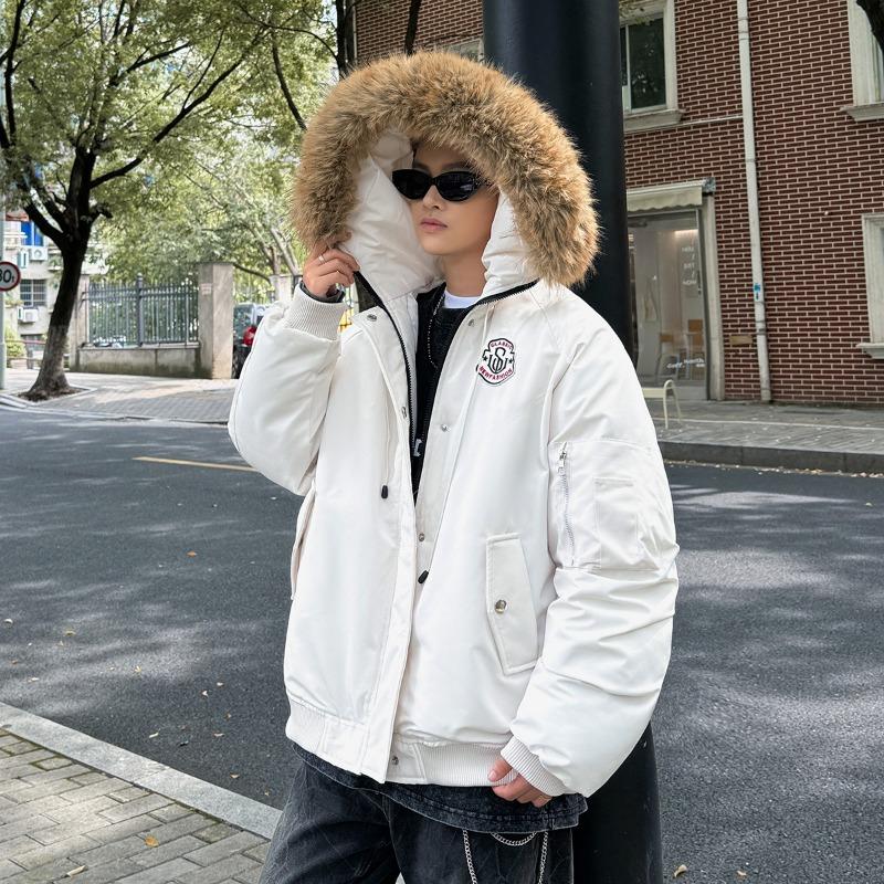 British hooded fur collar men and women couple cotton clothes women's winter thickened warm retro short men's tooling cotton-padded clothes outside