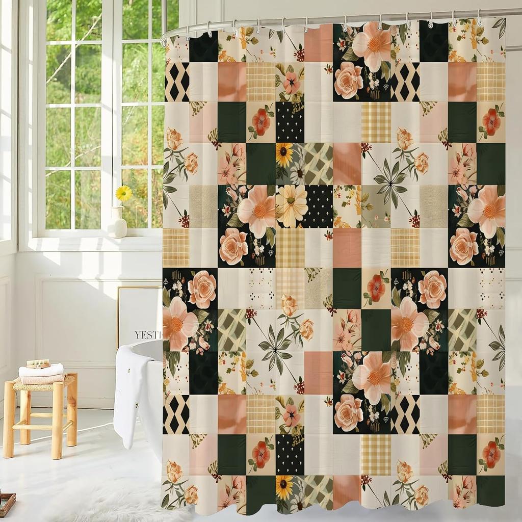 Plant Flower Shower Curtain 180x 180cm Modern Home Decor Watercolor Elegant Bathroom Shower Curtain with 12 Hooks