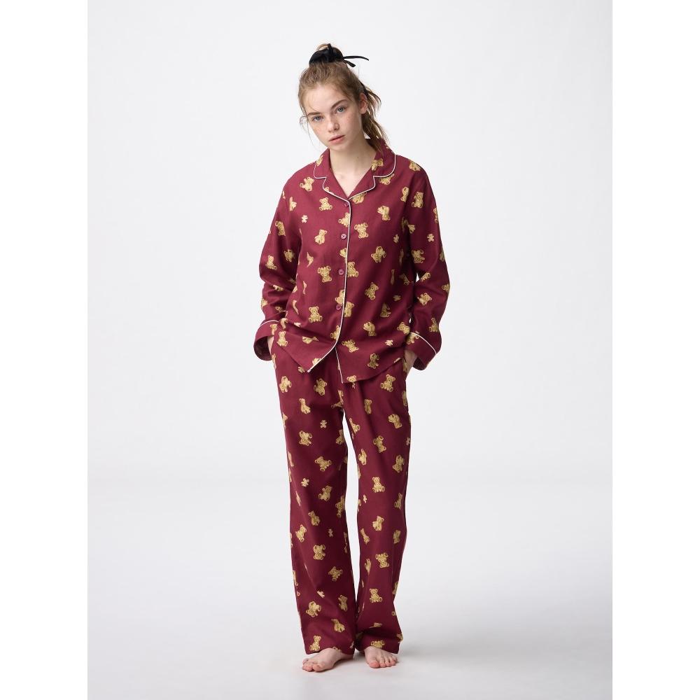 

Пижама из фланели Gu от Uniqlo С длинным рукавом Длинные брюки Медведь 18 WINE/S