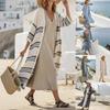 Spring Summer Striped Open Front Kimono Cardigan 3/4 Sleeve Linen Blend Beach Cover Up