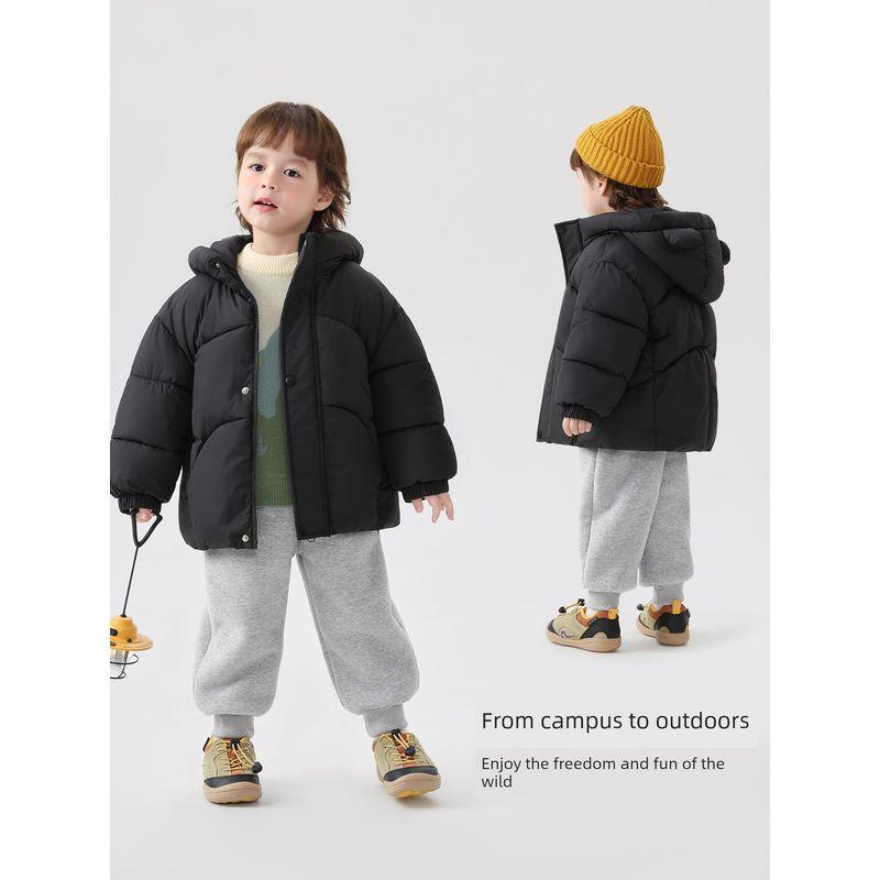 Right European Style Boys' Mountain-Themed Cartoon Fleece-Lined Sports Pants, Casual Thickened Knitted Sweatpants, Children's Winter Clothing Trendy
