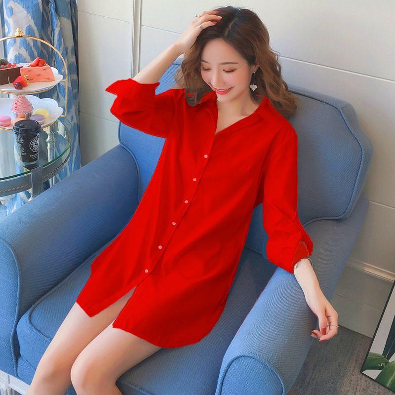 Women S Long Sleeve White Casual Loose Mid Length Shirt