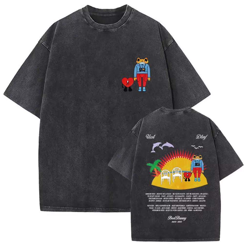s Vintage Washed Bad Bunny Album T Shirt Mens Gothic Hip Hop Short Sleeve Tshirts Pop Fashion Casual Tshirt Streetwear