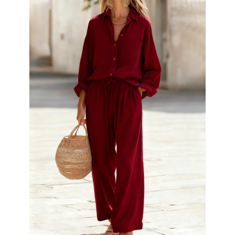New Solid-color Set of Loose-fitting Long-sleeved Tops for Women
