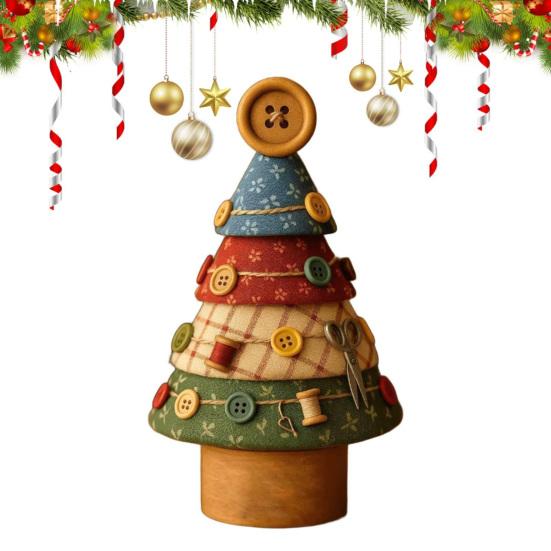 Fabric Christmas Tree Figurine Handmade Multi-Layer Xmas Tree Ornament with Buttons