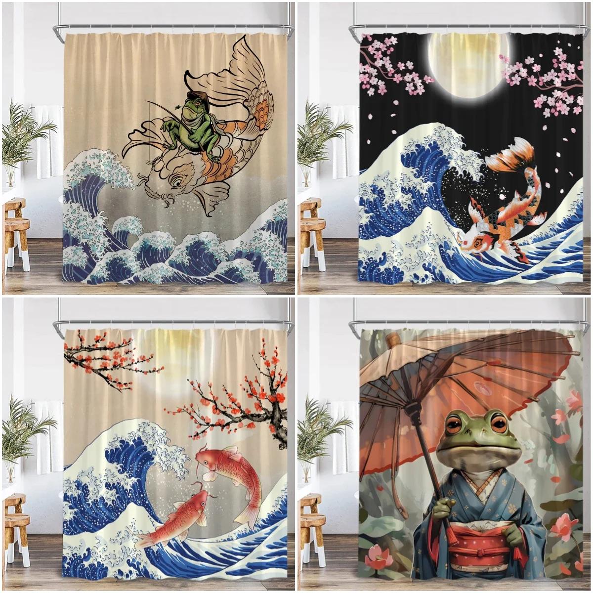 Baifenbai Home Furnishing Light Japanese Style Shower Curtain Koi Cherry Blossom Bathroom Decorations Vintage Bathroom Bathtub Shower Curtain