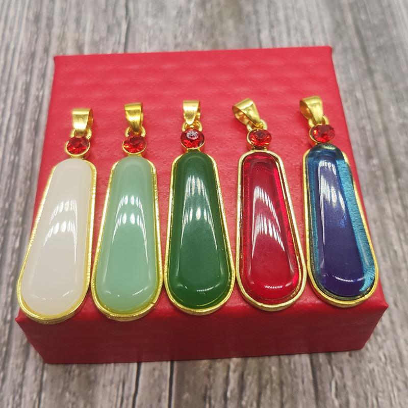 

Ожерелье с подвеской в виде Будды Гуаньинь из нефрита, инкрустированное золотом — этнический стиль для мужчин и женщин White