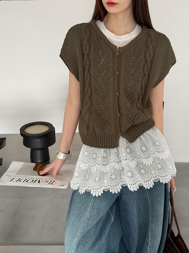 JuZhi Spring Knit Korean Style Loose Drop-Shoulder Sweater Vest Jacket