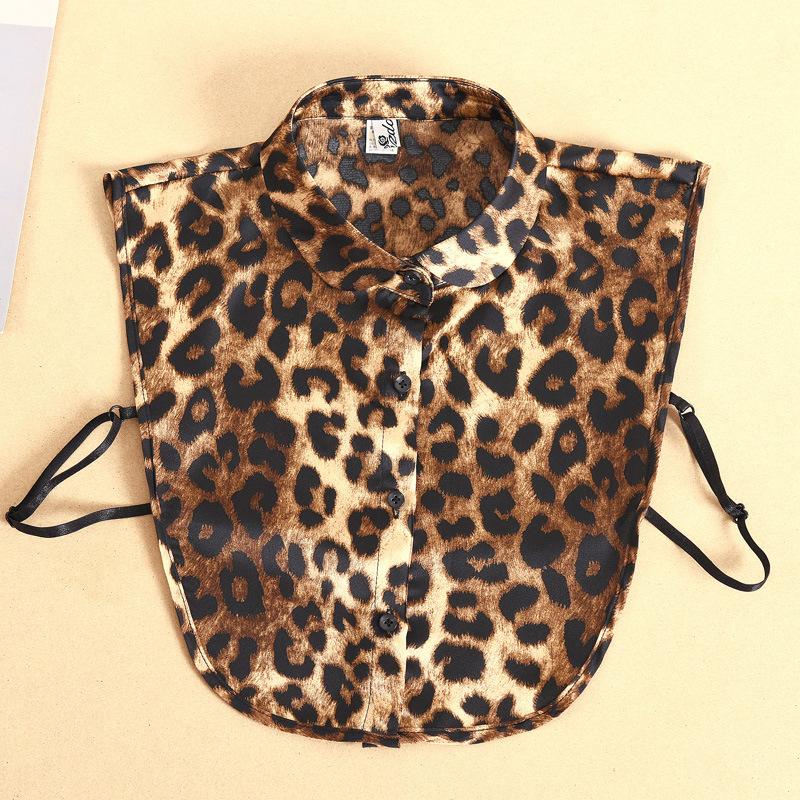 Leopard Print Shirt Fake Collar For Women Detachable Collar False Lapel Collar Shirt Removable Plaid Half Shirt  Faux Col