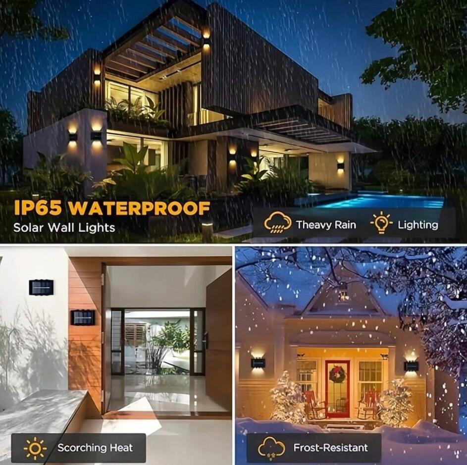 4/6/8/10LEDs Solar Wall Lamp Yard Street Decor Light Outdoor Waterproof Up and Down Luminous Lighting Garden Landscape Lamp