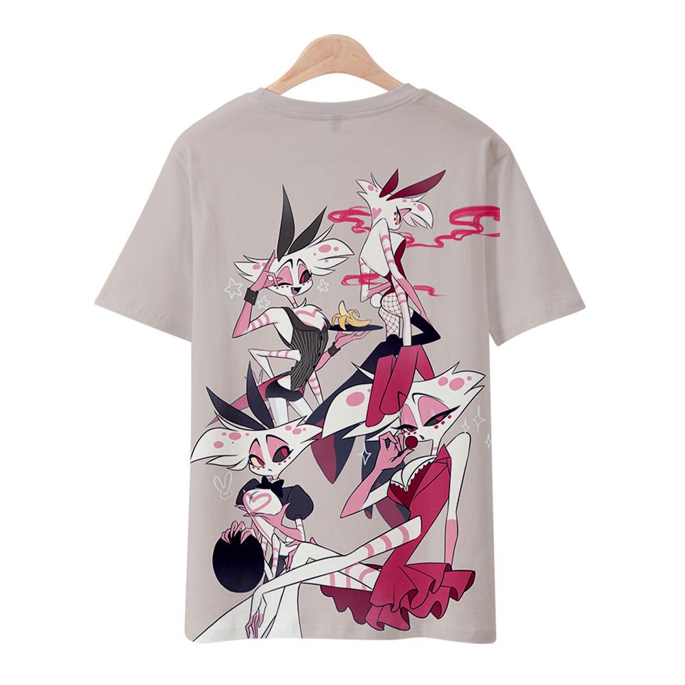 Hazbin Hotel Anime Damen Herren T-Shirts Grafikshirt Cartoon bedruckt O-Ausschnitt Übergroße kurze Ärmel Mode Herrenbekleidung Streetwear