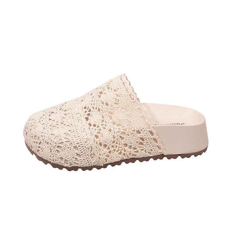 

Lace hollow mesh shoes with skirt comfortable non-slip slippers 2025 summer new thick-soled bag head sandals outside 35