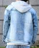 GATCHA Stretch Blast Wash Denim Jacket with Detachable Size and Clothing Hood, Bleach, L, 241G1622, Men's Women's, Spring/Summer