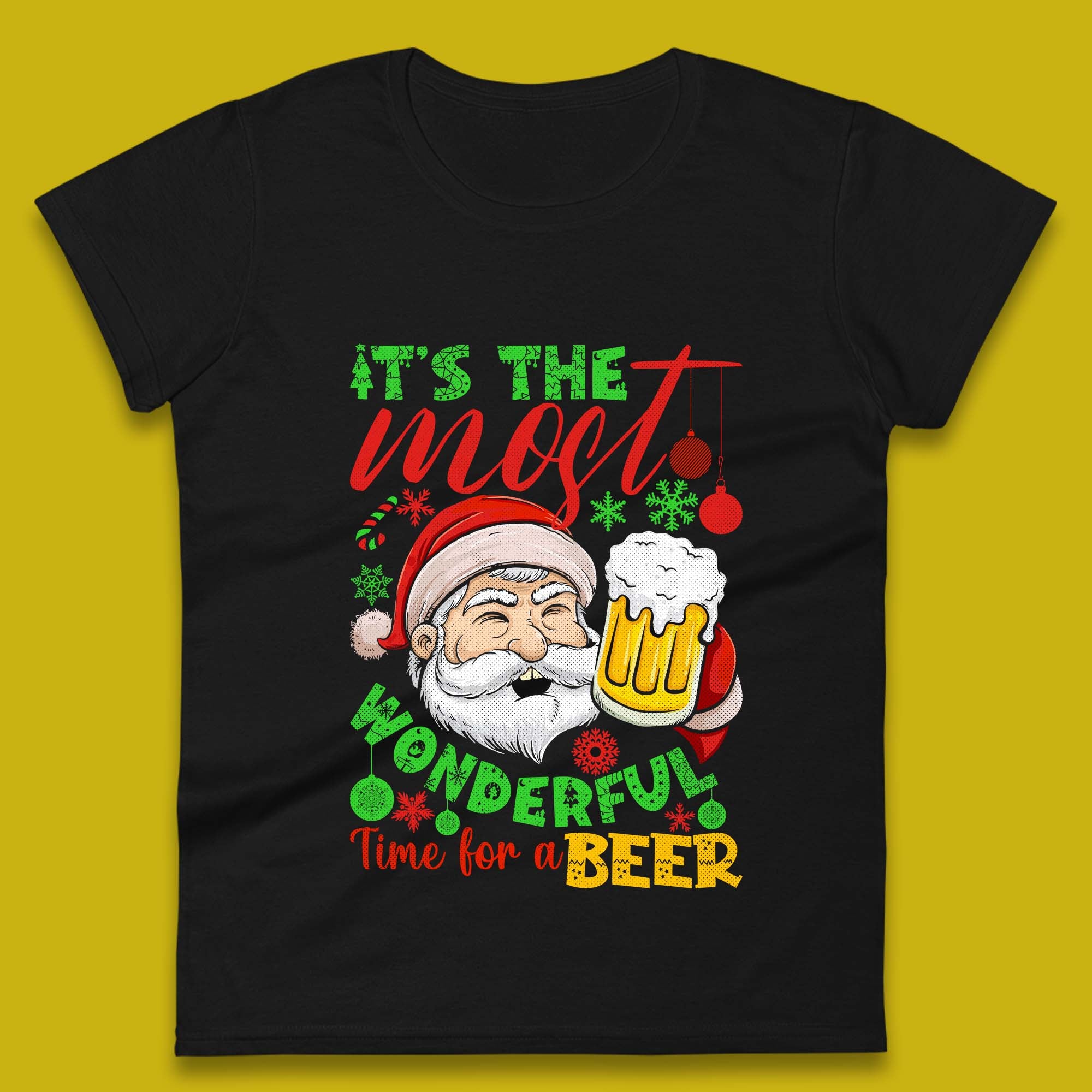 Santa Beer Christmas Womens T-Shirt Mens Tops Tees Unisex L