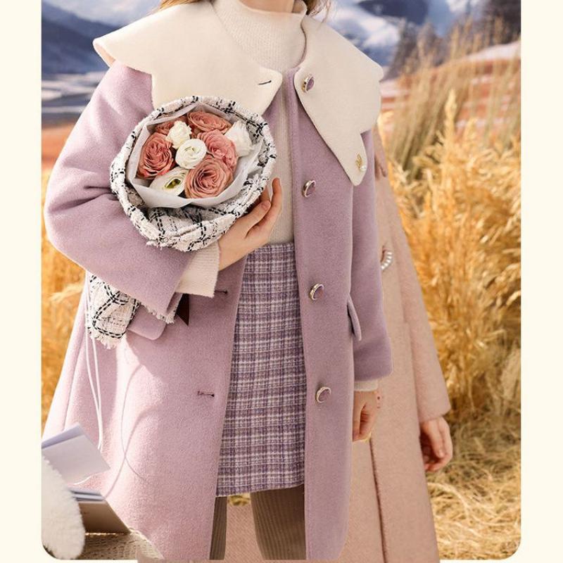 Girls' Fashionable Woolen Coat, Loose Woolen Overcoat for Children Autumn and Winter