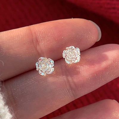 Caiguang Kamelien Ohrstecker Xiaohongshu Gleiche Kreative Koreanische Temperament Süße Exquisite Transparente Rosenblüten Ohrringe