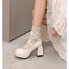 2024 New Janes Shoes for Womens Pumps French  Square Toe Buckle Strap Bowknot Chunky High Heels  Spring Autumn