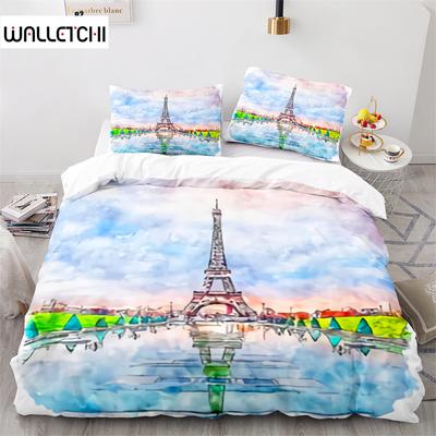 Eiffelturm Landschaft Bettbezug Set King Queen Größe Für Kinder Jungen Mädchen Polyester Bettwäscheset Mit Kissenbezug Bettdeckenbezug