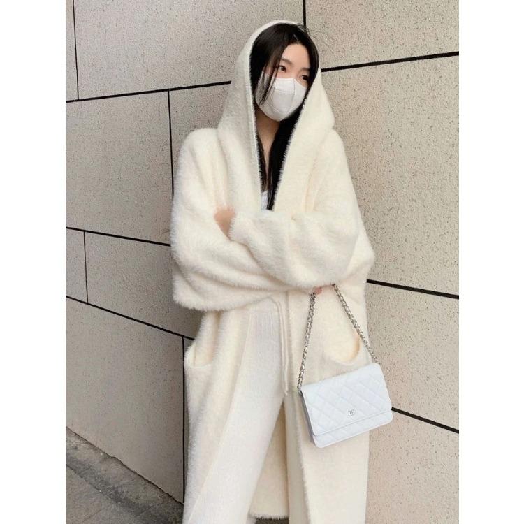 

Белый длинный кардиган для женщин зимняя одежда вязаный пушистый длинный рукав кашемировый свитер пальто в корейском стиле теплый винтажный M