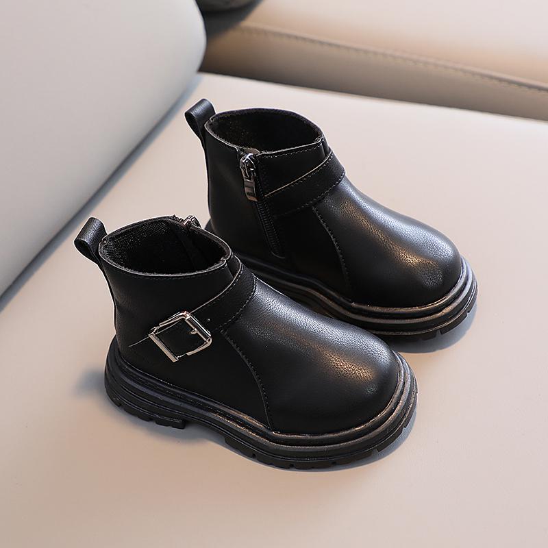 

Children Winter Boots Buckle Fluffy Platform Toddler Kids Short Boot 21-30 Solid Color Warm Black Beige Matte Boys Girls Shoes 27