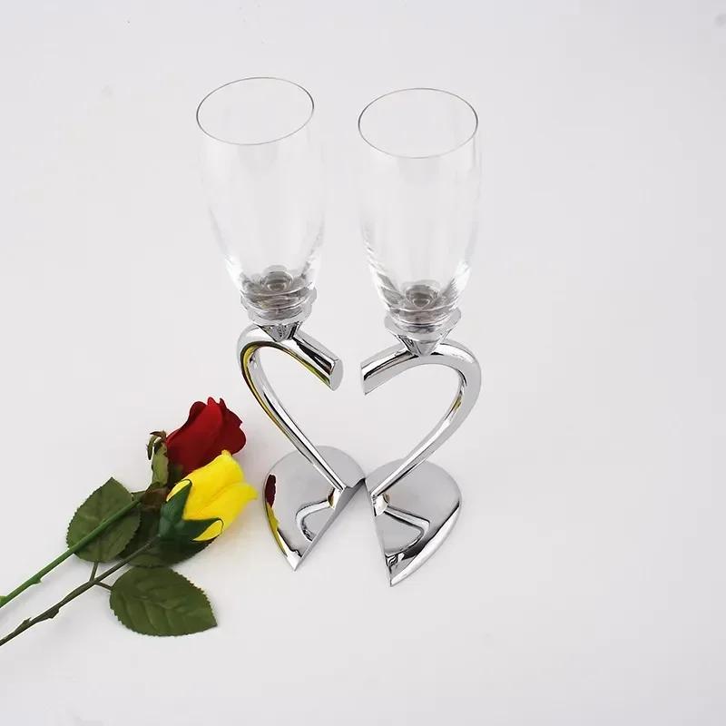 A Set Heart-shaped Crystal Champagne Glasses Wedding Gifts Party Couple Pairs Wine Accessories Tall Glasses Whiskey Glasses