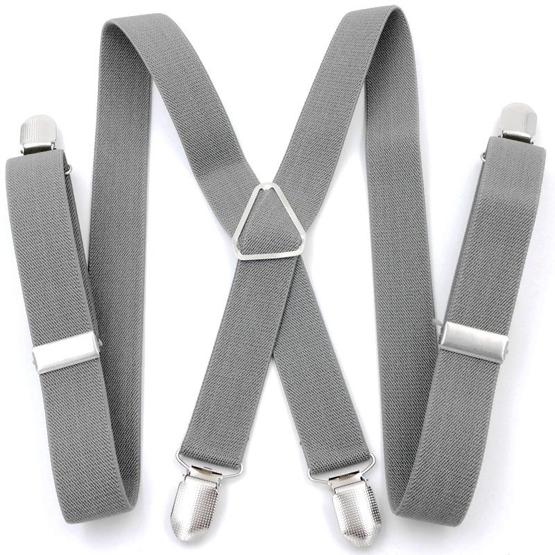 Suspenders for Men Wide X Back With 4 Strong Hooks 2.5cm Women's Pants with Adjustable Elastic Trouser Braces Straps grey